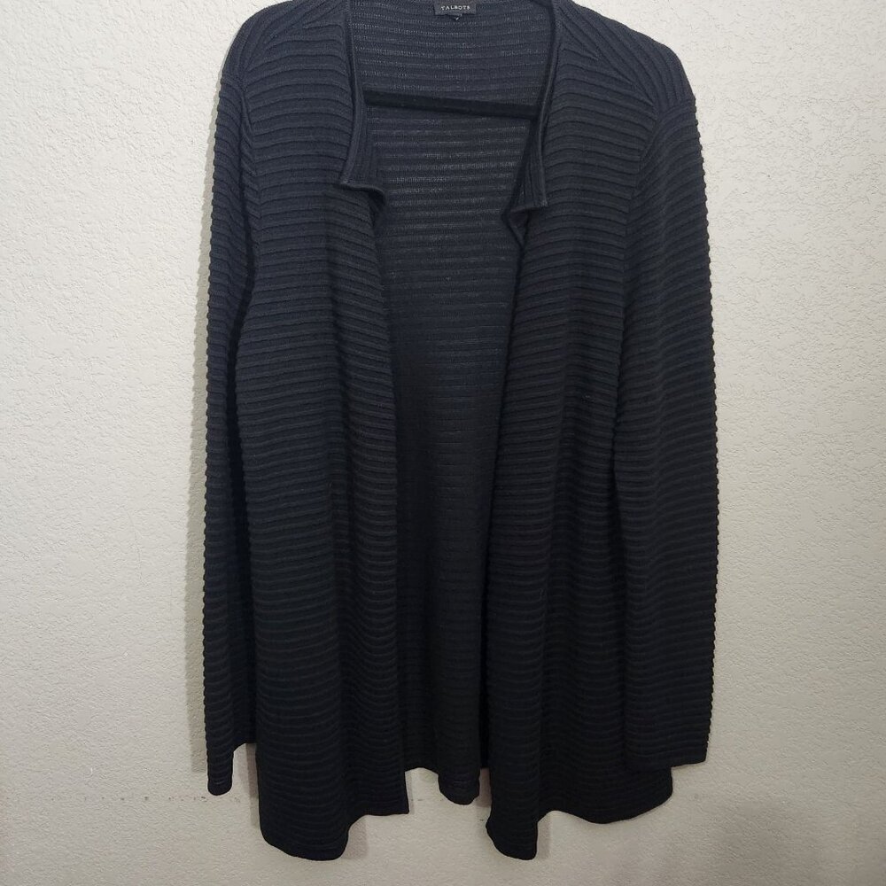 Talbots Black Ribbed Open Cardigan Sweater L